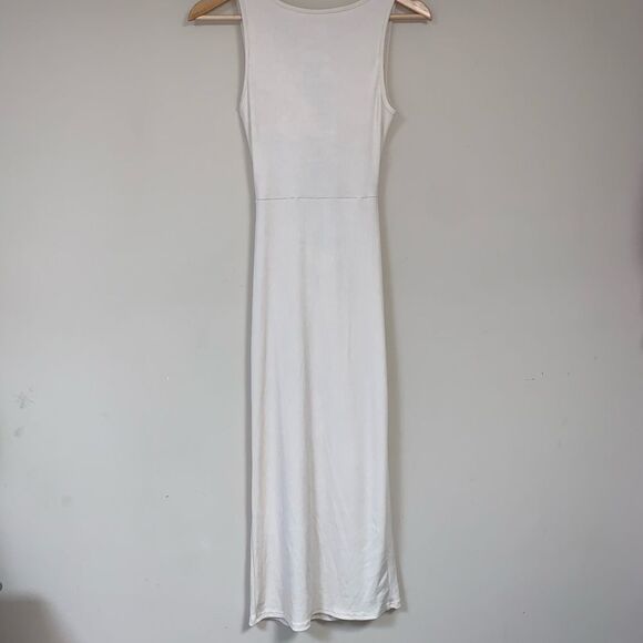 Sexy Bodycon Dress Women’s Medium Off White Cream Maxi Side Slit Buttons Summer - Picture 8 of 13